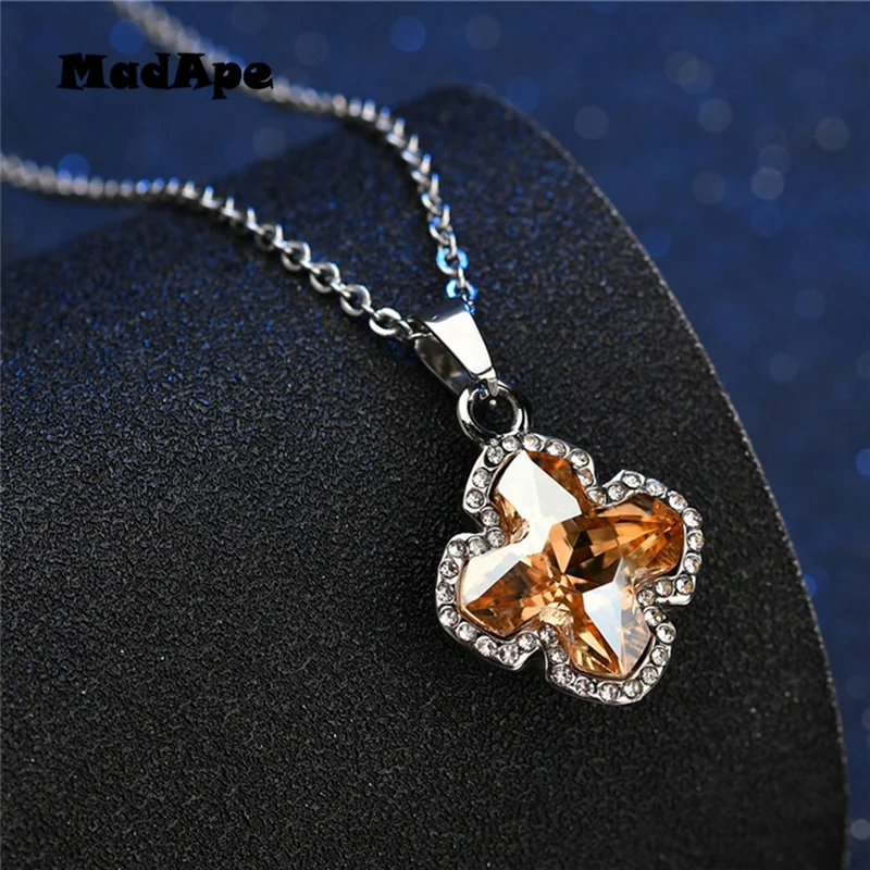MadApe Trendy Lucky Clover Pendant Necklace With Champagne Ctystal Sweater Chain For Women Fashion Choker Jewelry Wholesale | Украшения и