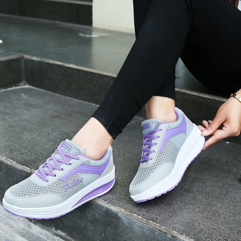 Весна Лето Воздуха Mesh Обувь Женская Дышащие Отдыха Спортивная Клин Тенис Feminino