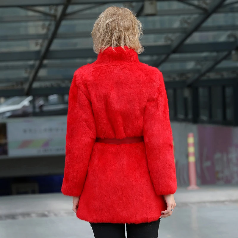 Новое поступление 2019 роскошное красное пальто из натурального кроличьего меха