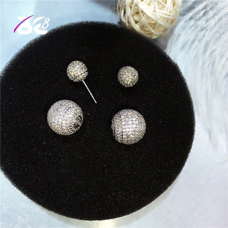 

Be 8 2018 New Fashion Paragraph Hot Selling Earrings Double Side Shining Stud Earrings Big Round Earrings for Women E565