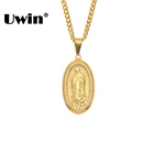 Ожерелье Uwin с католической религиозной Девой Марии, кулон из нержавеющей стали, золотистый медальон с крестом для женщин и мужчин, христианские украшения
