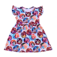 birthday party characters print dress sleeveless children girls clothings princess pattern knee milksilk dress for toddlers