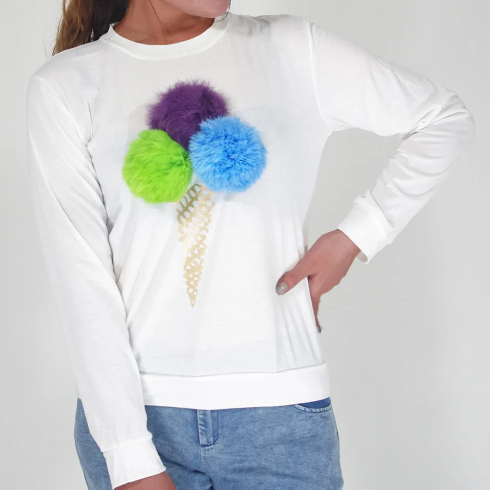 2016 Осень Толстовка Женщины Красочные Плюшевые Мяч С Длинным Рукавом О-Образным