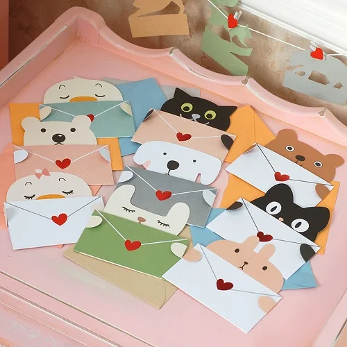8Pcs 8 шт./лот, разные цвета, Мультяшные животные, конверт, открытка на день рождения, поздравительная открытка, праздничные открытки, универсальный лист - Цвет: 8Pcs