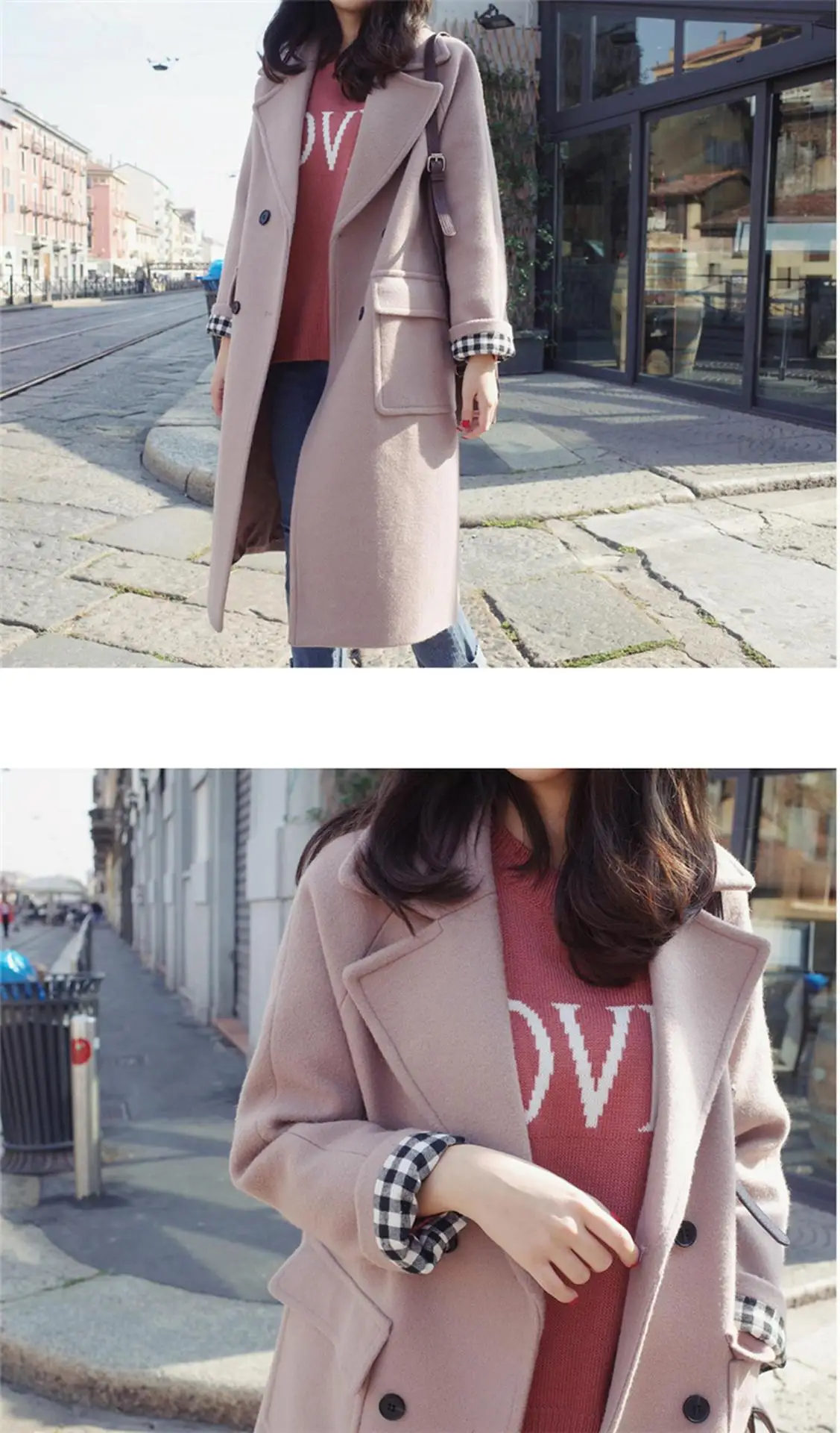 Preppy Style Long Wool Coat Loose Turn-down Collar Wool Blend Coat and Jacket Double Breasted Women Coats Autumn Winter