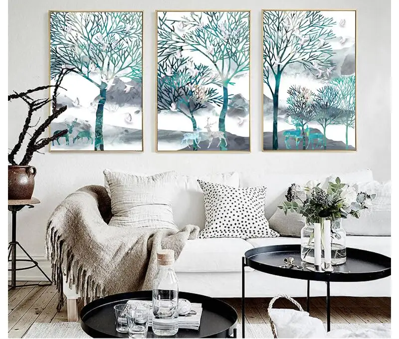 

3 Panel Nordic Decoration Forest Landscape Wall Art Canvas Poster and Print Canvas Painting for Living Room Unframed