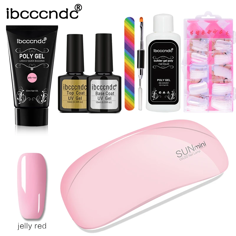 Nail Art Set Builder Gel Varnish Polish Polygel Quick Extension Hard Solution 6W Sunmini UV LED Lamp Poly Kit | Красота и здоровье