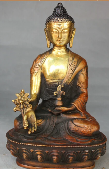 

8" Tibet Tibetan Buddhism Bronze Gilt Menla Medicine Buddha Medical God Statue 21cm