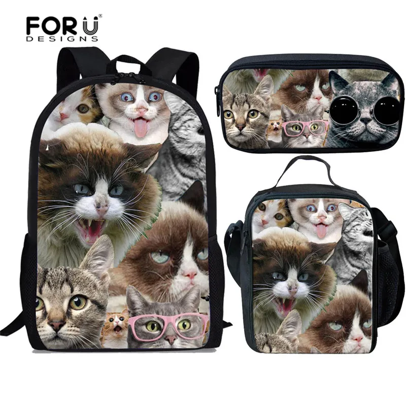 Z4594CGK FORUDESIGNS/3 шт./компл. очаровательного котенка кота школьный рюкзак для девочек синий школьный учащихся начальной школы книга сумка Mochila escolar - Цвет: Z4594CGK