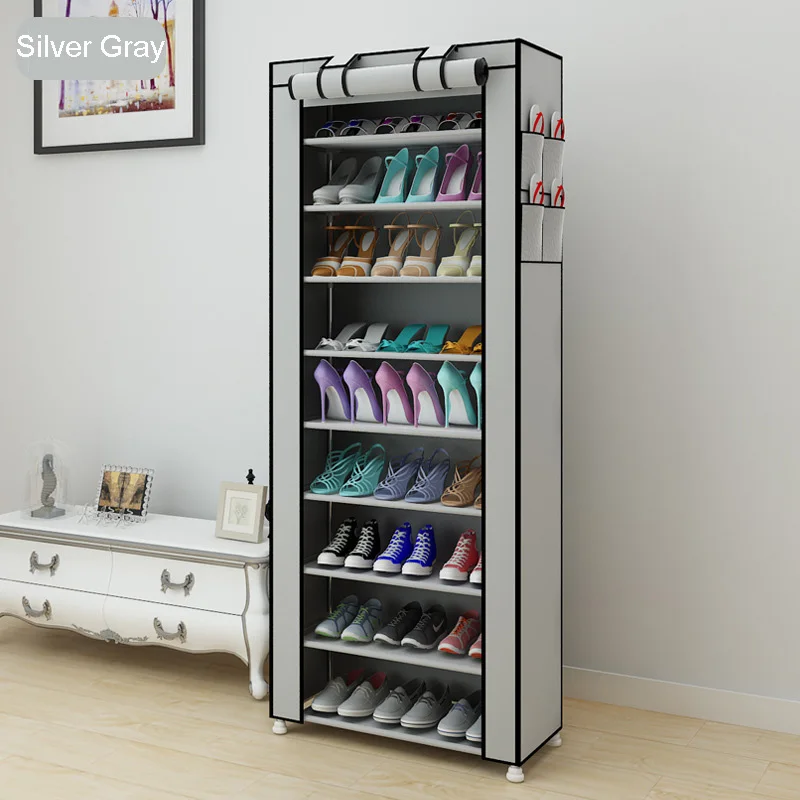 Silver Gray 10-layer 43 дюймов 14 сетки двойной ряд обуви Органайзер Экономия пространства в сборе большой емкости шкаф для хранения многофункциональная обувь стойка - Цвет: Silver Gray 10-layer