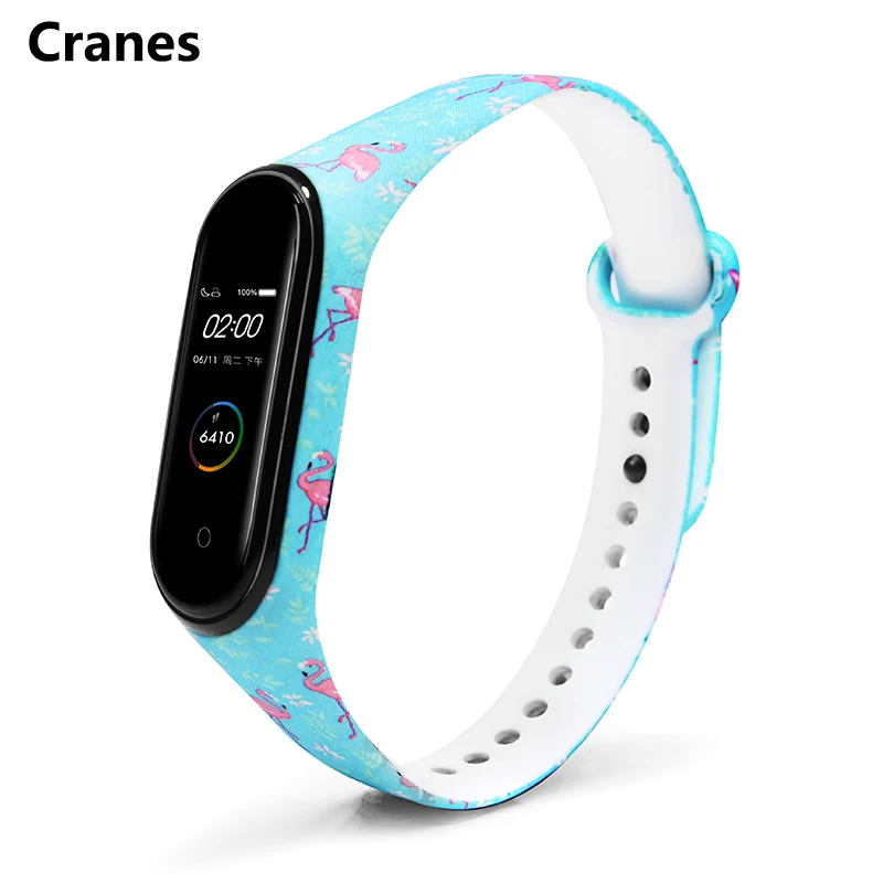 Cranes BOORUI новейший mi band 4 ремешок водонепроницаемый силиконовый ремень с цветами mi band 4 аксессуары сменный ремешок для xiaomi mi 4 - Цвет: Cranes