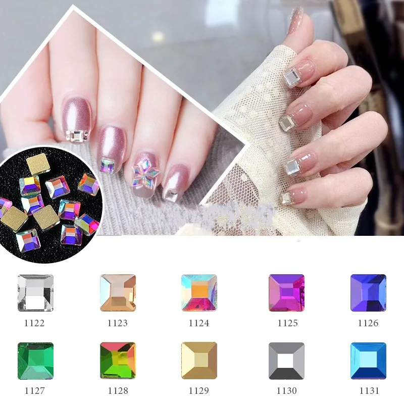 10pcs Crystal Shiny 3D Nail Art Rhinestones 4*4mm AB Colorful Square Shape Glass Stones DIY Design Tips Decor Charms 1122-131 | Красота и
