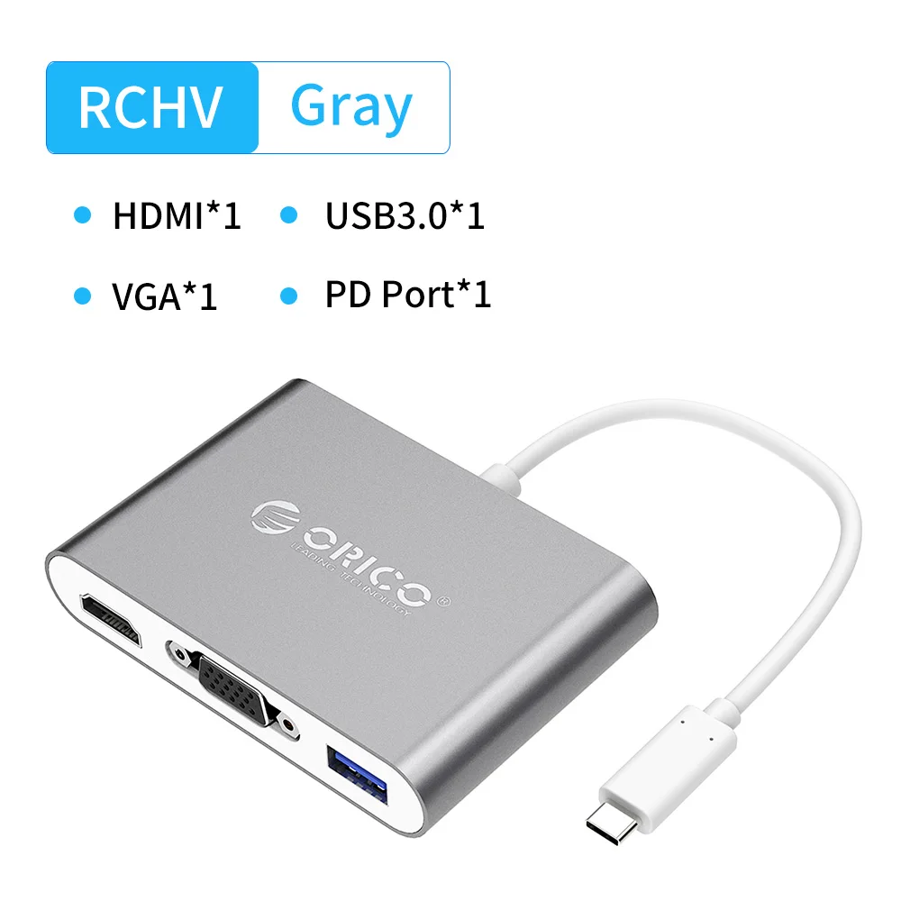 ORICO Алюминиевый USB C концентратор тип-c к HDMI/VGA/USB3.0/RJ45/SD TF кард-ридер PD зарядный адаптер для ноутбуков Macbook Аксессуары