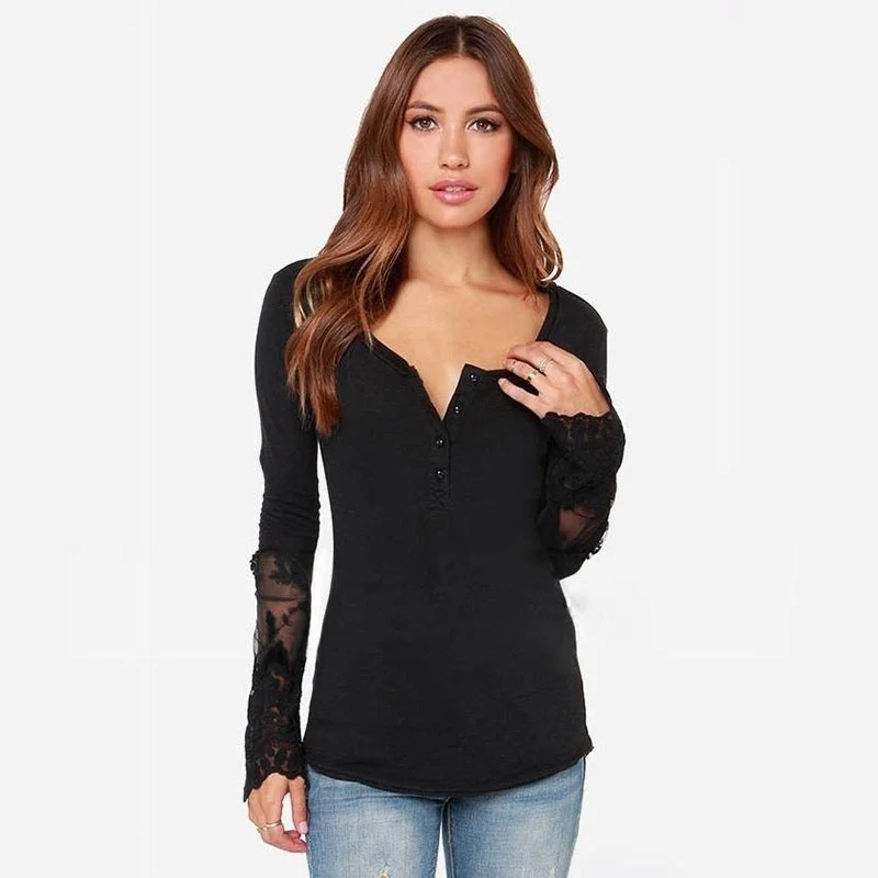 Женская летняя футболка с длинным рукавом и V-образным вырезом | одежда