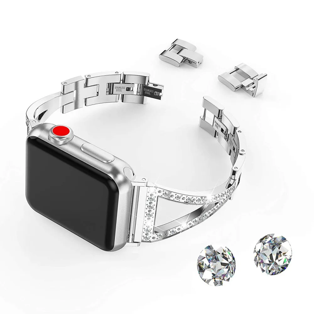 Женский бриллиантовый ремешок для часов Apple Watch 38, 42 мм, 40 мм, 44 мм, ремешок из нержавеющей стали для iWatch Series 5, 4, 3, 2, 1, браслет на запястье