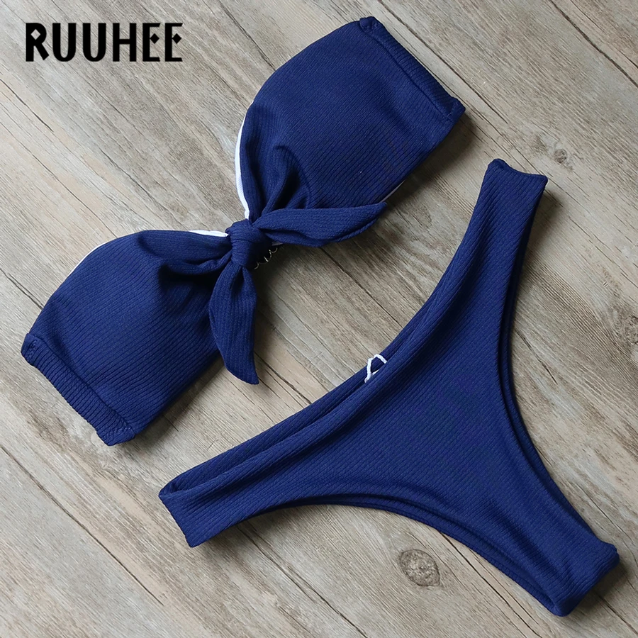 RUUHEE, однотонный комплект бикини, купальник для женщин, Бразильское бикини,, купальник, купальный костюм, пуш-ап, пляжная одежда с подкладкой, бикини