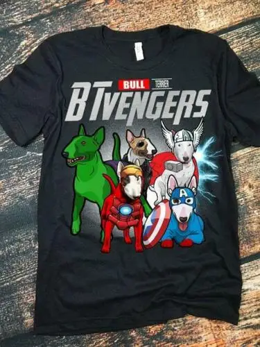 BTvengers бультерьер Мстители эндгейм Супергерои футболка Черная Хлопковая мужская