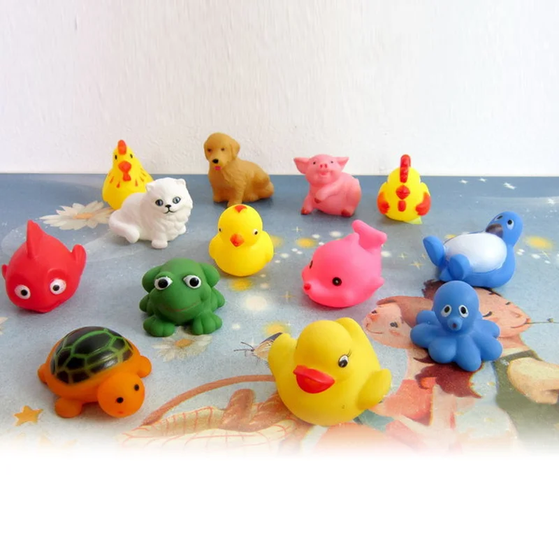 13pcs/set Mixed Animals Baby Bathing Toy Colorful Soft Rubber Float Squeeze Sound Squeaky Toys BM88 | Игрушки и хобби