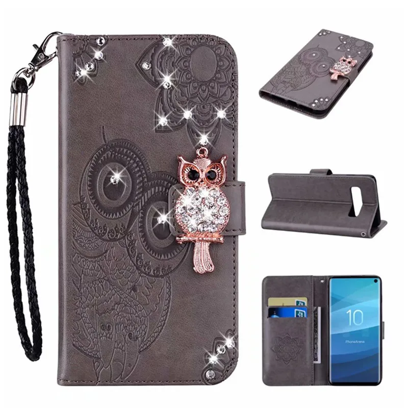 

Diamond OWL Strap Wallet Leather Case for Samsung Galaxy S20 Ultra Note 20 10 9 8 S10 Lite S8 S9 Plus Flip Magnet Cover Bag Case