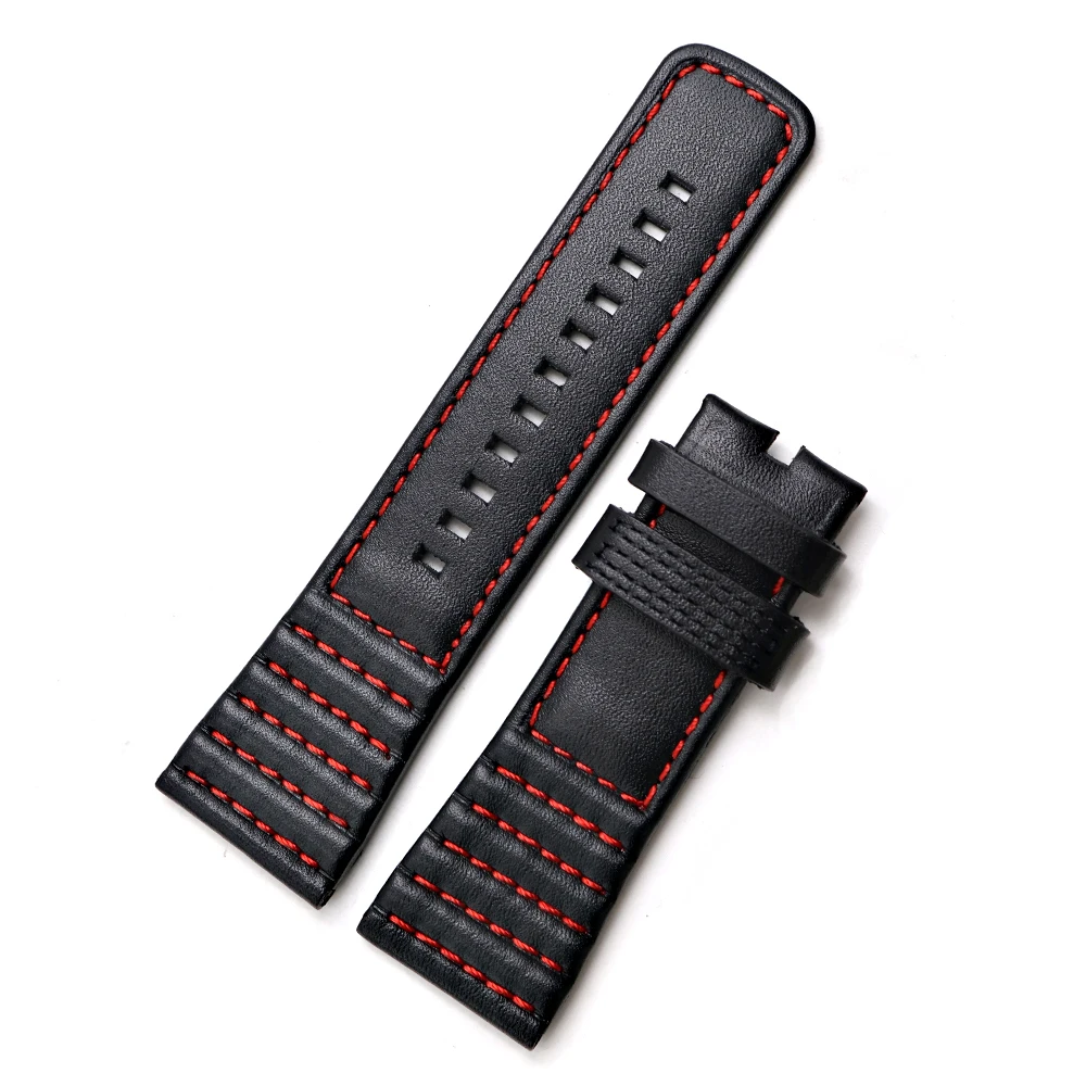 Rolamy 28mm Wholesale Real Leather With Black White Orange Red Yellow Stitches Wrist Watch Band Strap Belt