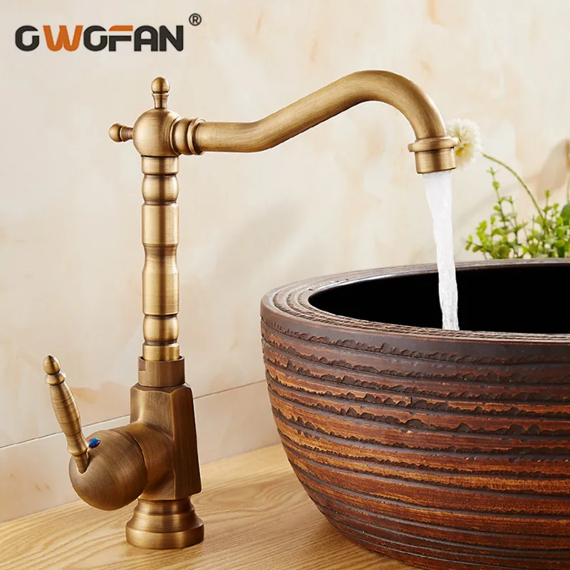 

Basin Faucets Deck Mounted Single Handle Bathroom Sink Taps Antique 360 Degree Swivel Kitchen Faucet Luxurious Taps WF-908F