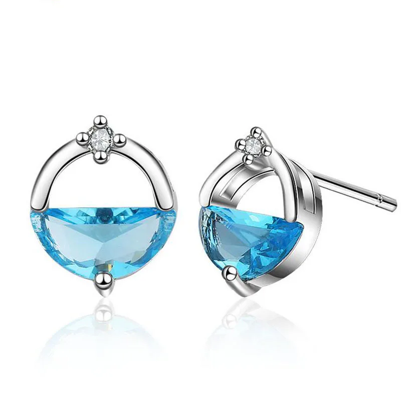 

2019 Trendy Design Water Stud Earrings for Women Bule Clear CZ 925 Silver Ear Studs Jewelry Korean Fashion Party Gift Jewelry