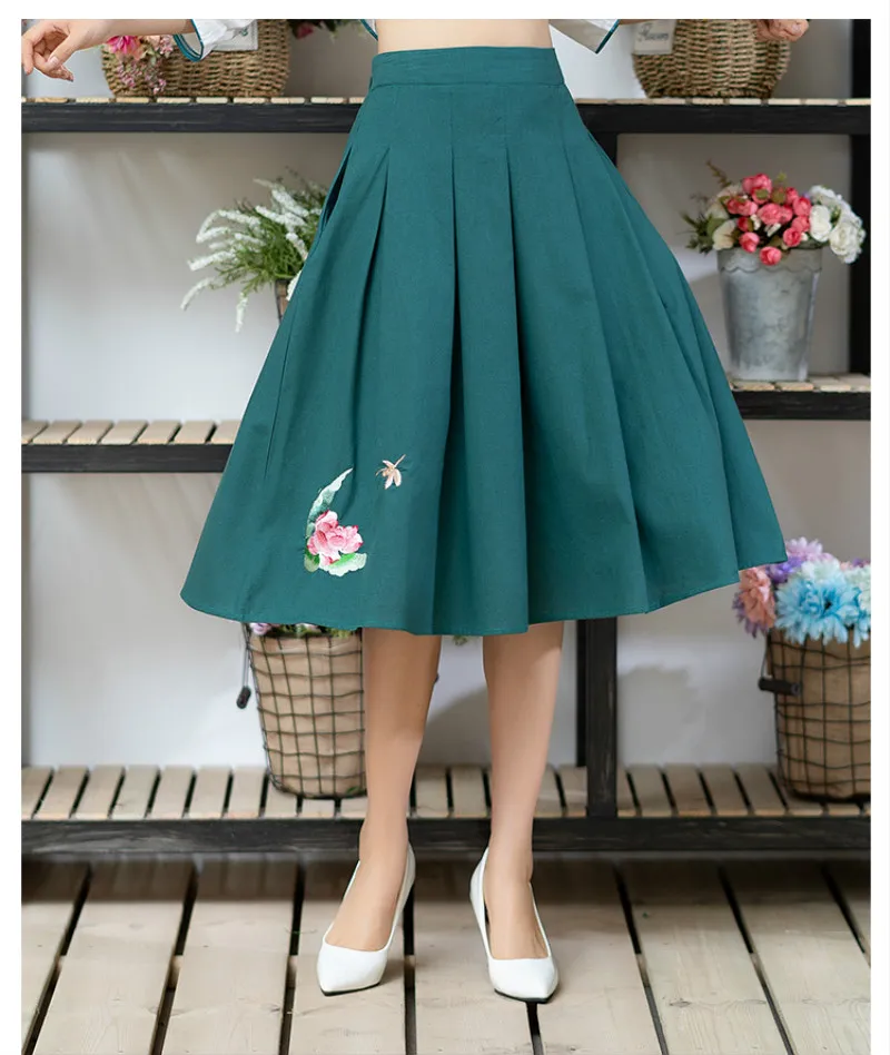 Женская плиссированная юбка faldas mujer moda осенняя весенняя с зеленой вышивкой |