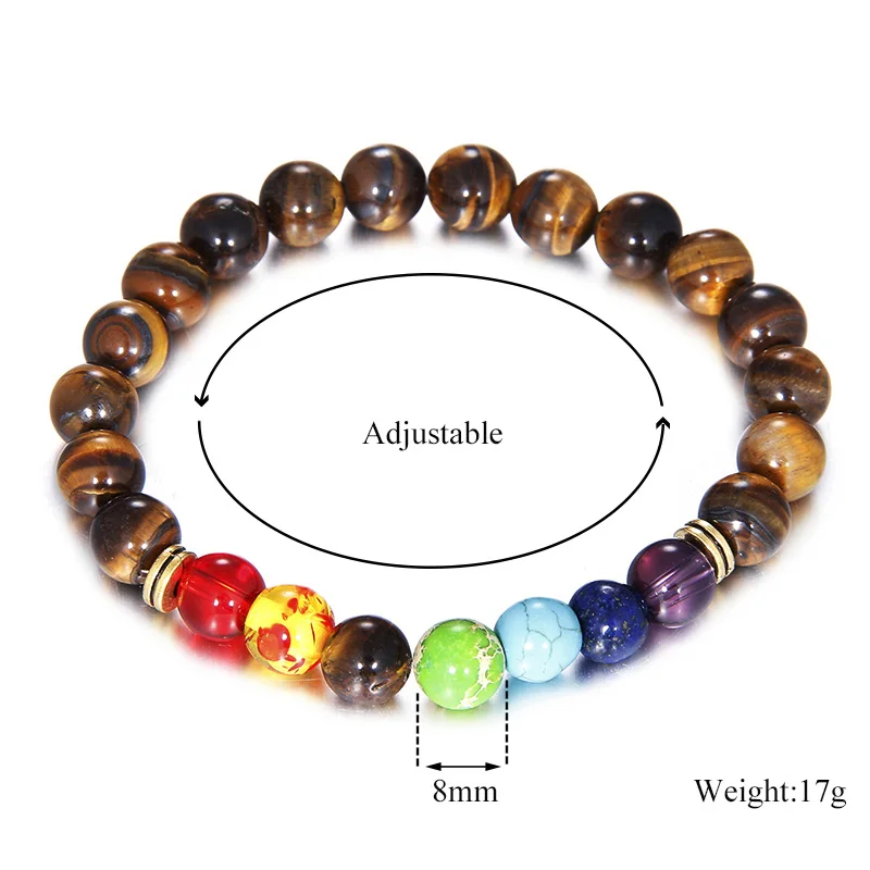 Natural Stone 7 Chakra Bracelets Bangles Adjustable Buddha Prayer Tiger Eye Bead Bracelet Men Women Healing Balance Yoga Jewelry | Украшения