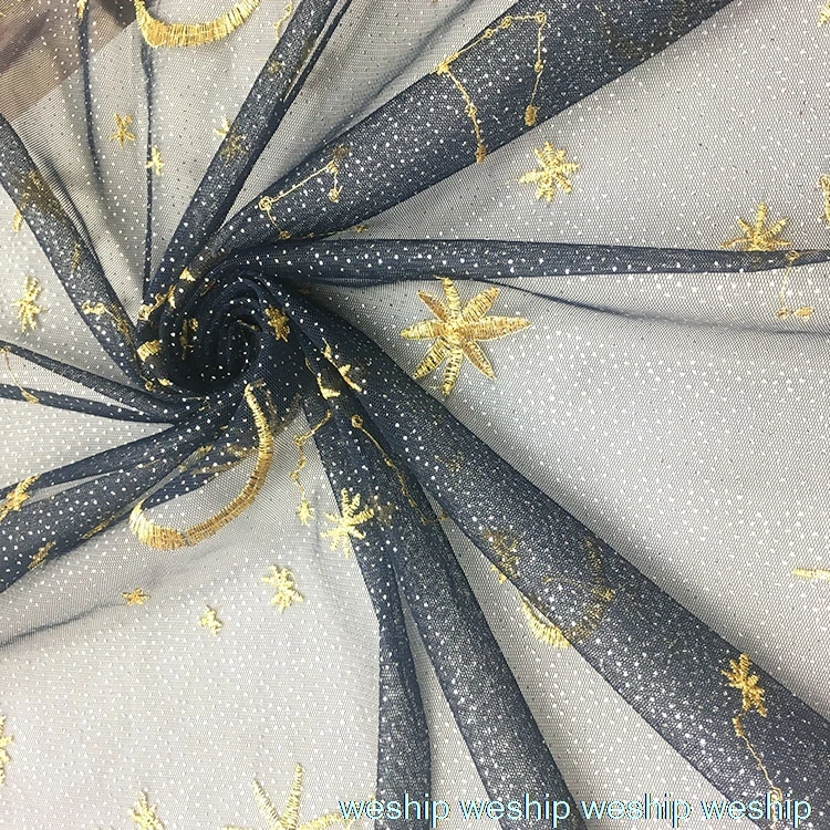 dark blue 3 ярда Золотая Звезда Бронзирующая ткань вышивка кружево сетка ткань свадебное платье ткань DIY аксессуары для одежды шторы - Цвет: dark blue