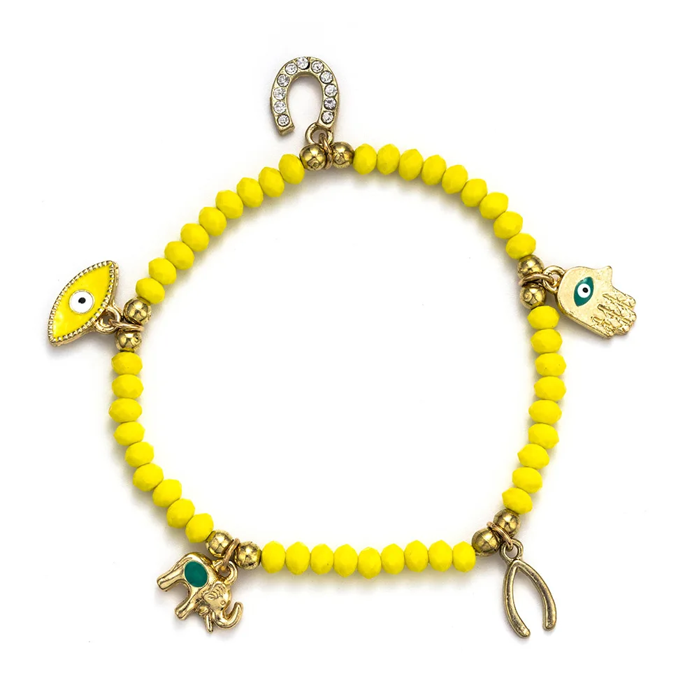 yellow Lucky Eye Браслет из цветных бусин Злой Глаз Хамса украшения в виде слонов браслет для женщин детские ювелирные изделия подарки EY109 - Окраска металла: yellow