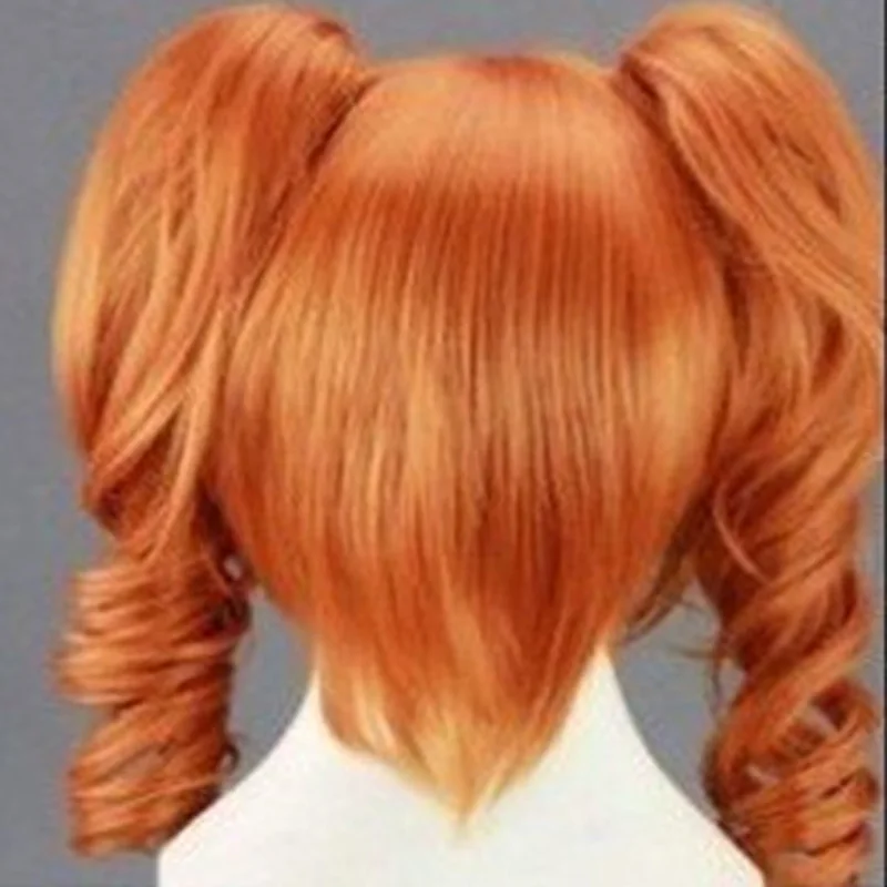 HAIRJOY 45cm Medium Length Orange Cosplay Wig Heat Resistant  Costume Party Synthetic Wigs 2 Clip On Ponytail 7 Colors