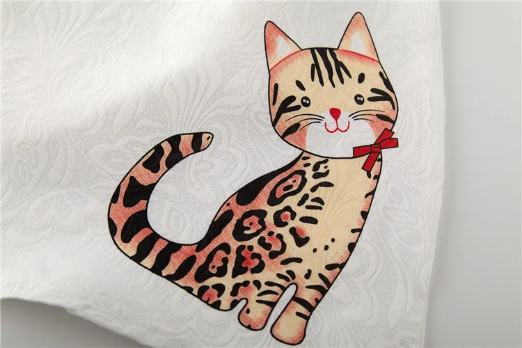 White summer dress children girls simply design cat pattern casual sundresses for 2-8 years kids party | Детская одежда и обувь