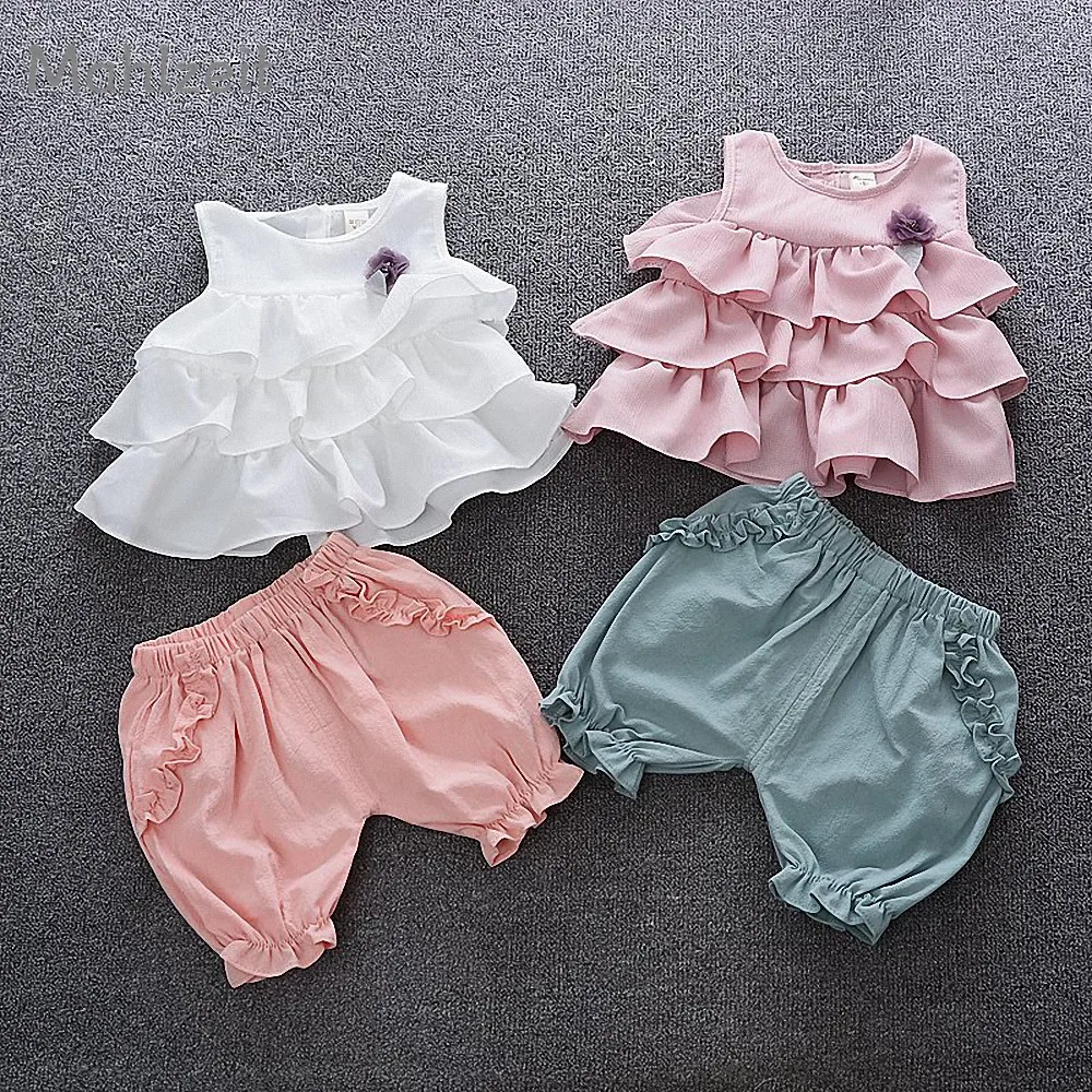 Новый летний Милый хлопковый комплект для маленьких девочек жилет с короткими