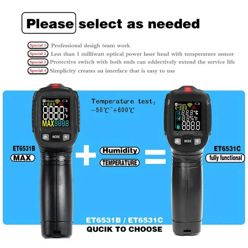Non-contact Infrared Thermometer Digital Thermometer Hygrometer Pyrometer Laser Thermometer Gun Humidity Temperature Meter