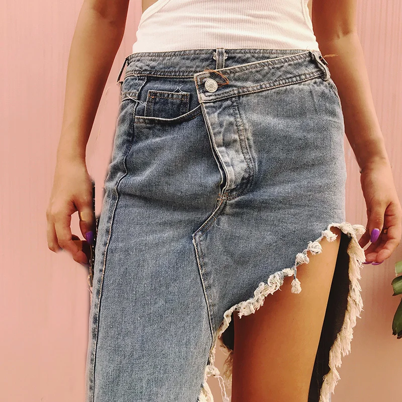 Джинсовая юбка с разрезом спереди и сзади новинка 2018 модная летняя длинная