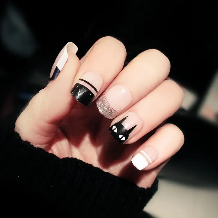 24PCS Nail product fake nails a piece of brief paragraph Fashion cat false nail(Contains no glue) | Красота и здоровье