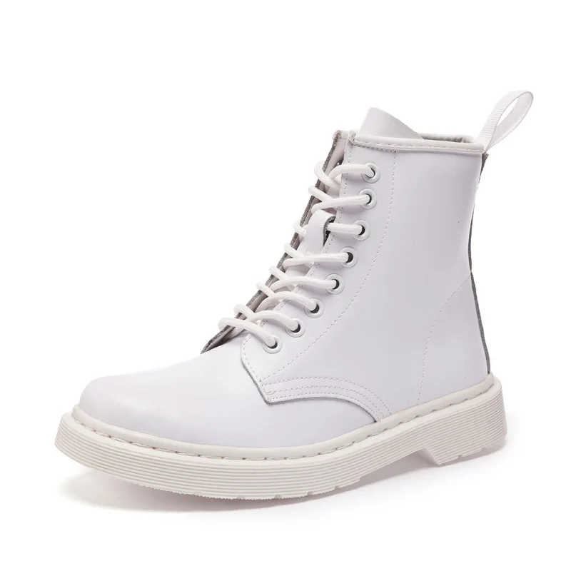 All White Ботинки на платформе; сезон осень-зима; женские повседневные ботильоны; женская кожаная обувь на шнуровке; женские зимние белые ботинки; Botas Zapatos de Mujer - Цвет: All White