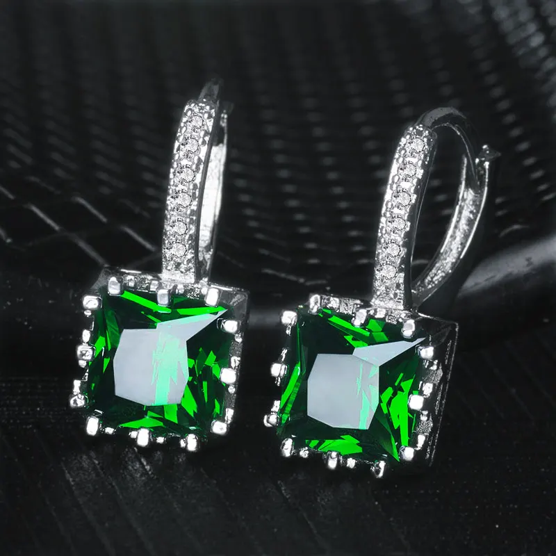 QCOOLJLY новые серьги чудесные глянцевые 9 цветов шикарные Квадратные CZ AAA кубический цирконий серебряный цвет тонкие серьги-кольца для женщин