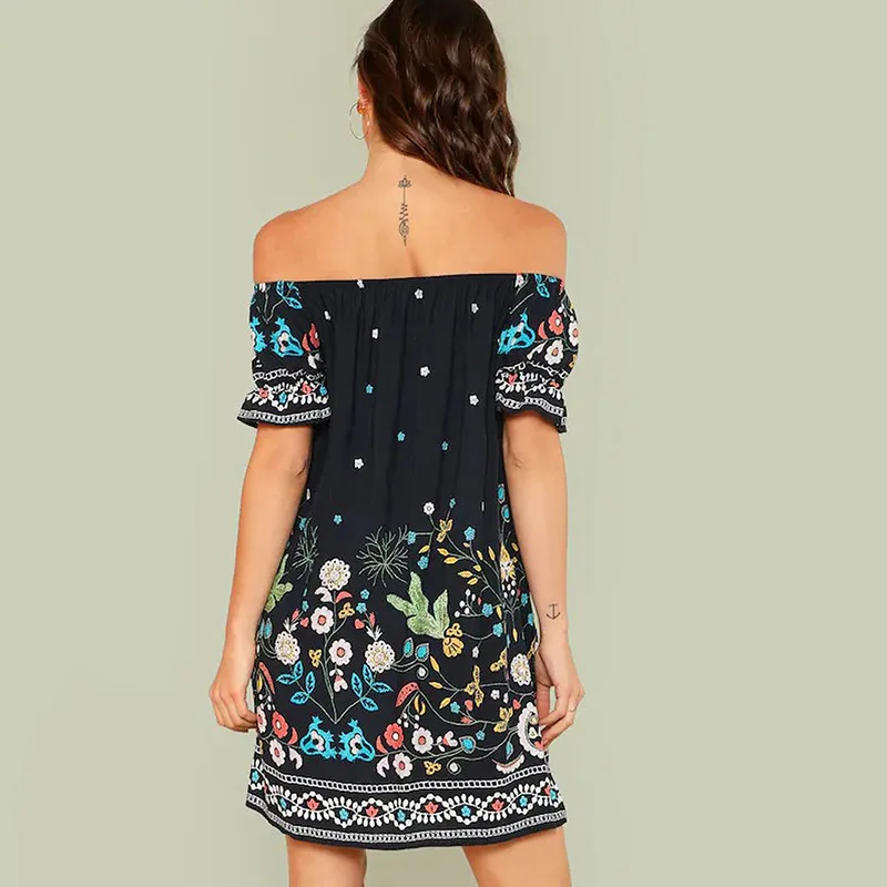 Женское шифоновое платье с открытыми плечами повседневное свободное пляжное