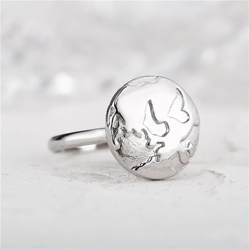 Boho золотое с гравировкой карта мира Земли регулируемое кольцо Bague винтажное для