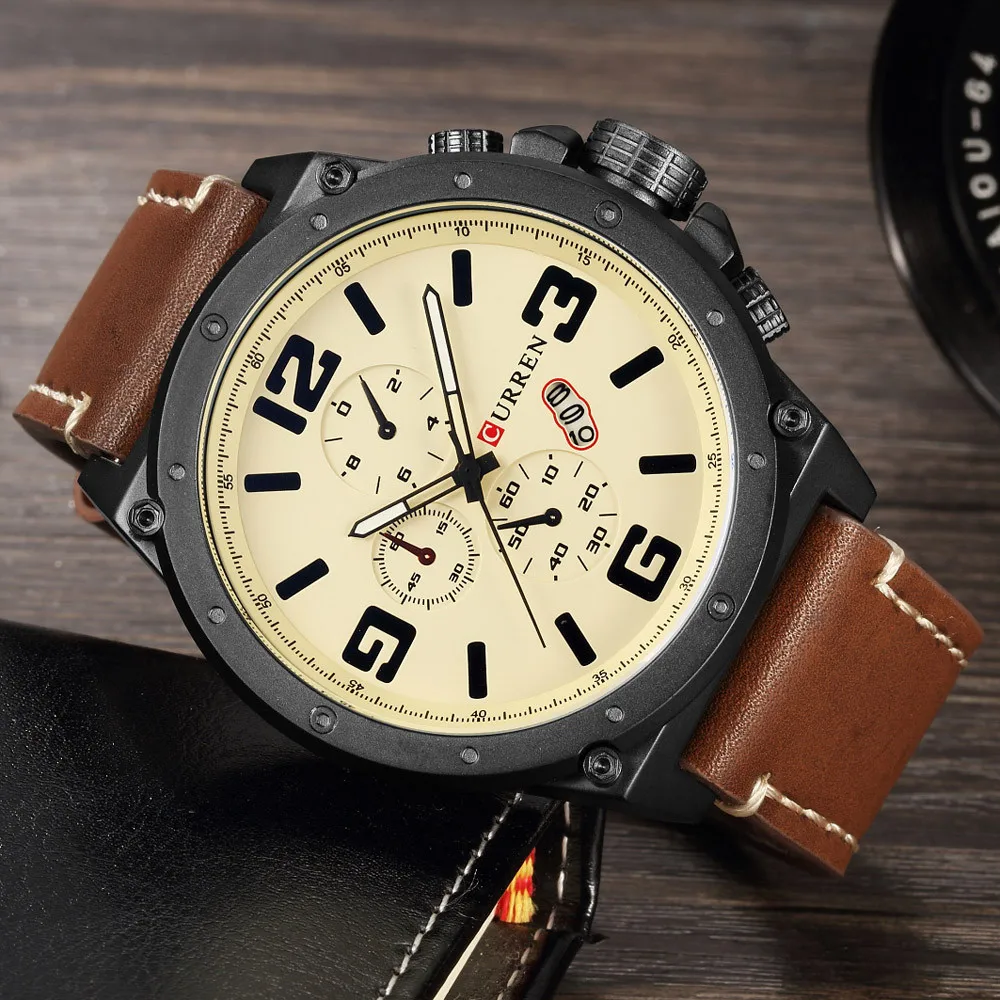 CURREN Mens Watches Top Brand Luxury 30M Waterproof Date Clock Male Leather Strap Casual Quartz Watch Men Sports Wrist Watches