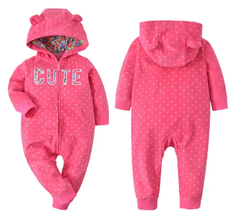 Cute Pink Зимняя одежда bebes, комбинезон для девочек, пижамы для младенцев, флисовый Детский комбинезон с капюшоном, детская одежда с рисунком лисы, теплая одежда для маленьких мальчиков - Цвет: Cute Pink