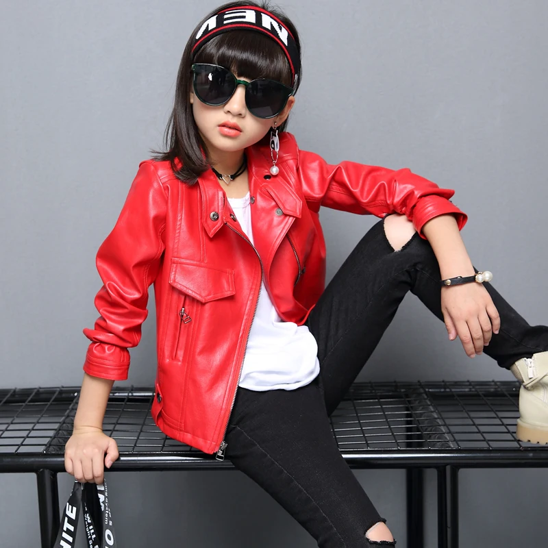 

New Listing Spring Girls Clothes Solid PU Leather Jackets for Baby Kids Coats Short Casual Zipper Clothing Coats Outwear Costume
