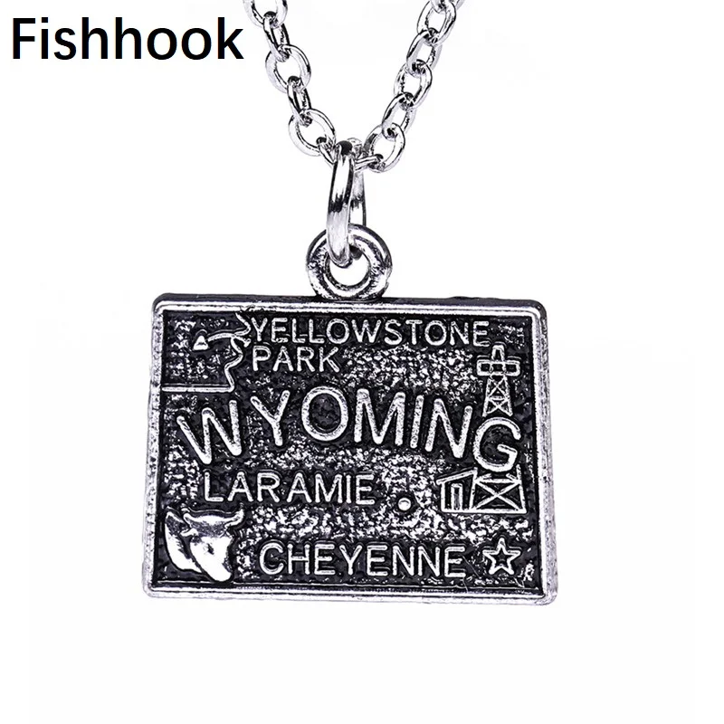 Винтажные Ювелирные изделия Fishhook ожерелья и подвески с картой штата Вайоминг