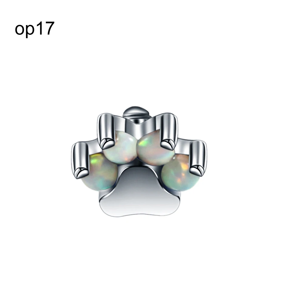 Silver OP17 1 шт. 316L нержавеющая сталь микро Кожный Якорь пирсинг опал Кошачий коготь микро Топ Кожа дайвер пирсинг скрытие вложения Украшения для тела - Окраска металла: Silver OP17