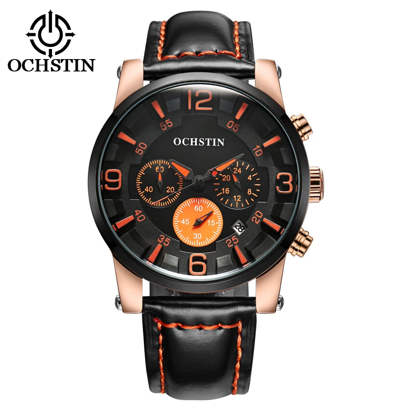 

OCHSTIN Men's Watch Top Brand Luxury Sports Military Genuine Leather Quartz Watches Men Chronograph Date Pilot Relogio Masculino