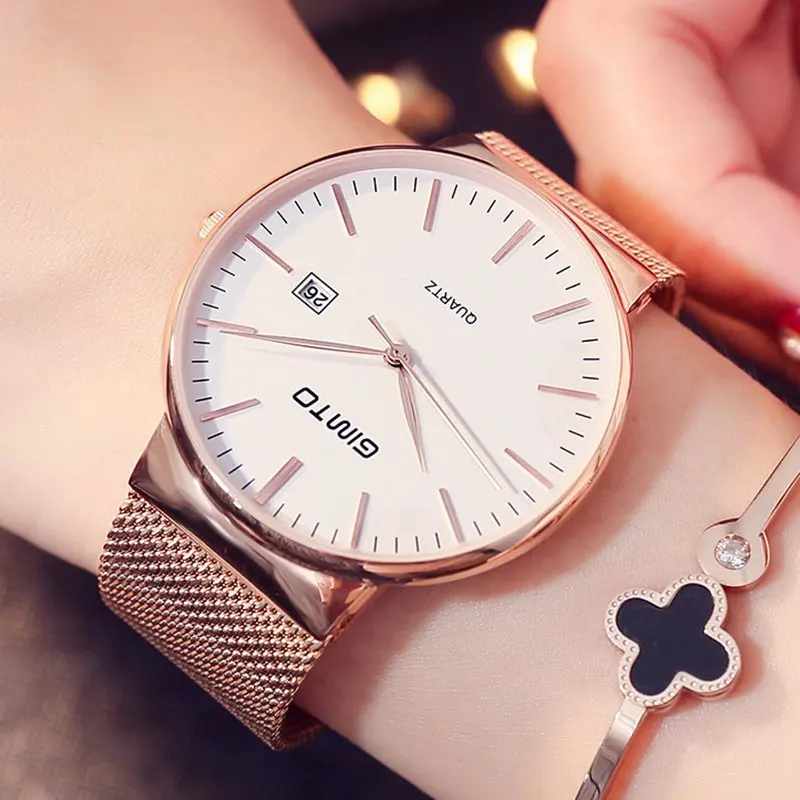 GIMTO модные женские часы из розового золота минимализм простые Стильные Роскошные повседневные женские часы водонепроницаемые наручные часы для женщин