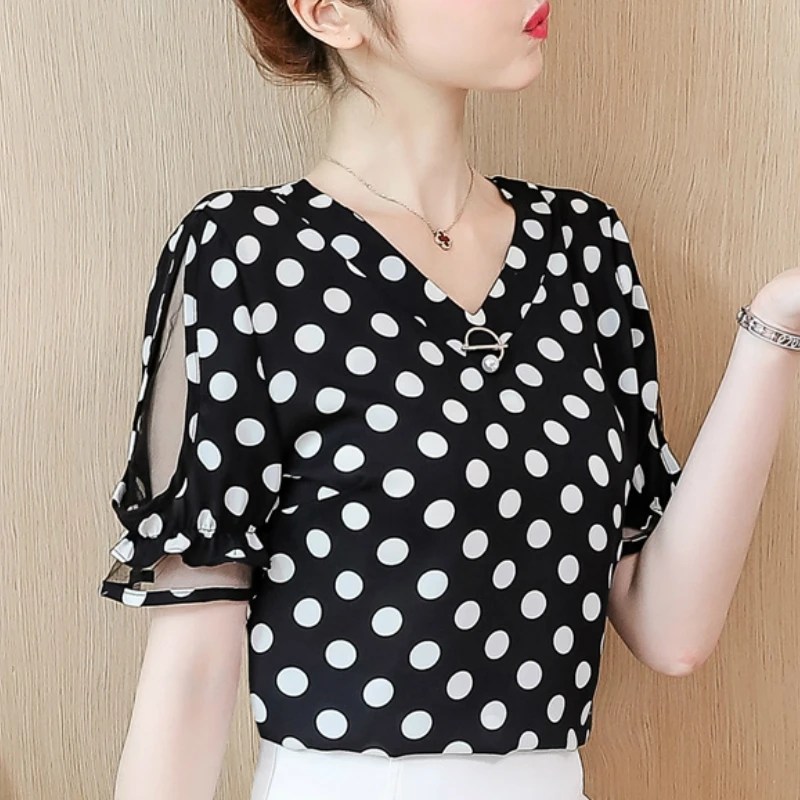 Blusas Mujer De Moda 2021 летние женские блузки в горошек шифоновая блузка топы с короткими