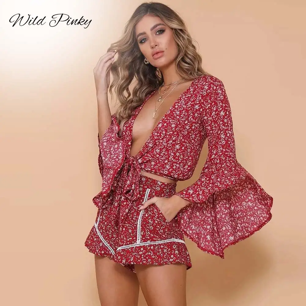 Костюм-комбинезон с раздельным принтом WildPinky Майки кроп и шорты свободный