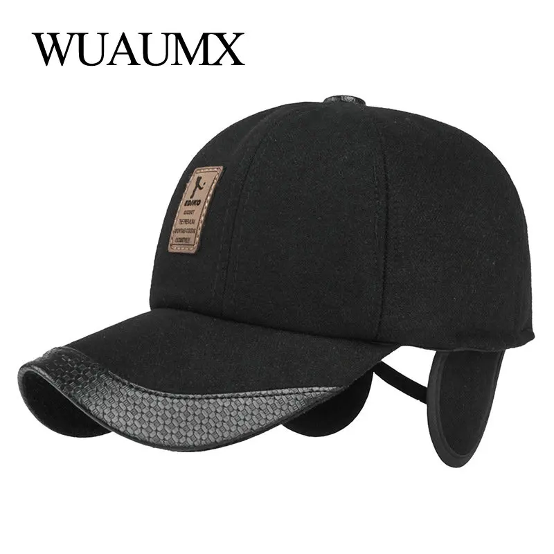 

Autumn Winter Baseball Caps For Men Woolen Warm Hat With Earflaps Middle Elderly Aged Snapback Cap Male Dad Hat Casquette